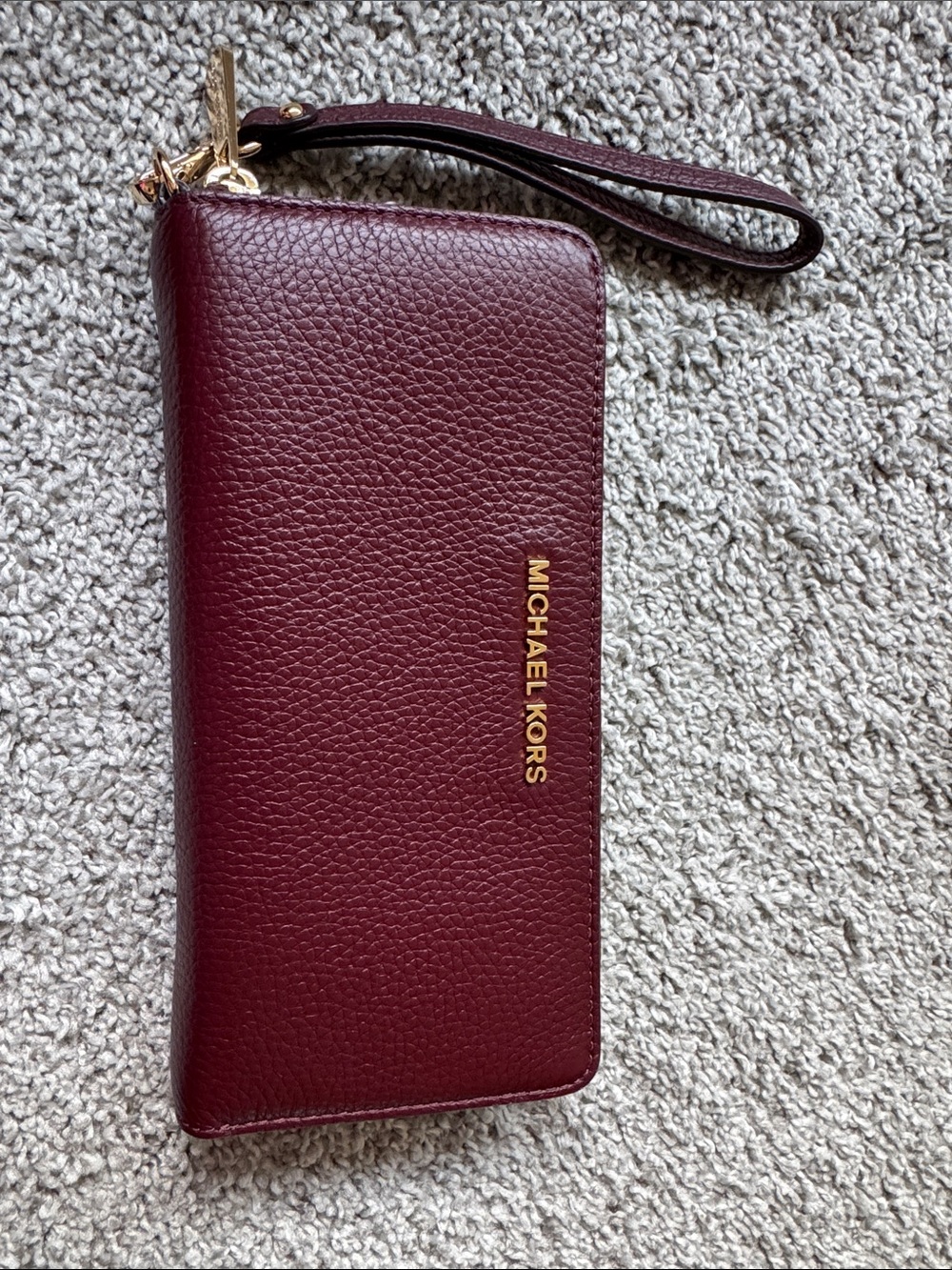 Michael Kors Wine Red Pebbled Leather Zip Wristlet